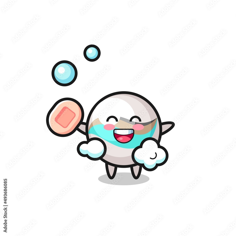 marble toy character is bathing while holding soap marble toy character is bathing while holding soap