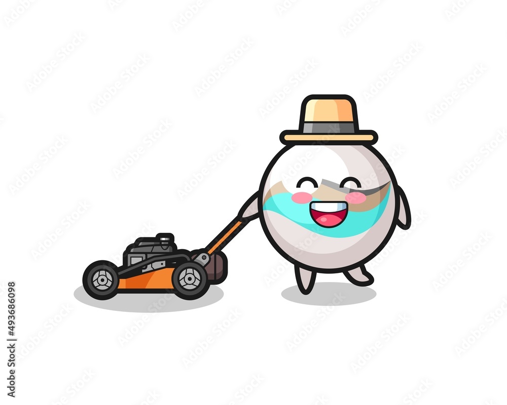 illustration of the marble toy character using lawn mower illustration of the marble toy character using lawn mower
