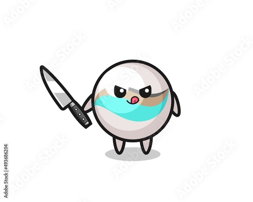 cute marble toy mascot as a psychopath holding a knife