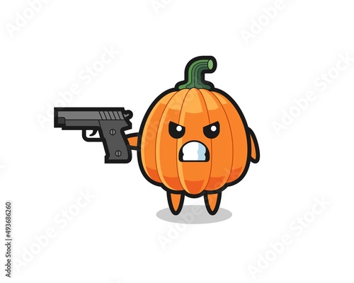 the cute pumpkin character shoot with a gun