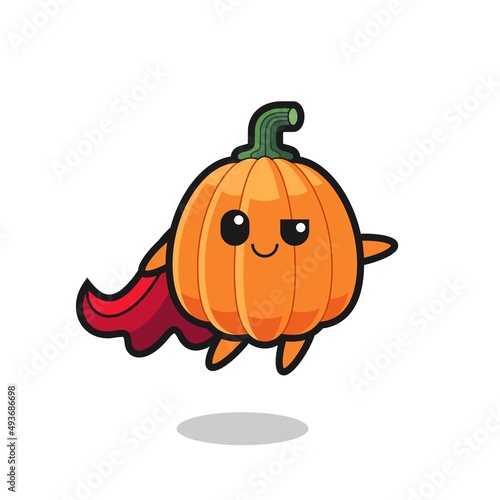cute pumpkin superhero character is flying