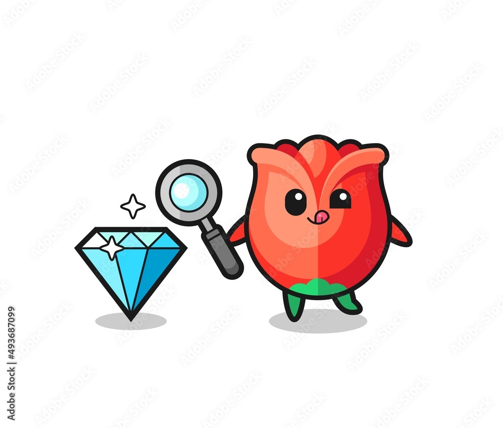 rose mascot is checking the authenticity of a diamond rose mascot is checking the authenticity of a diamond