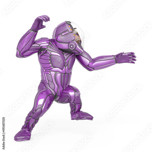 chimpanzee astronaut is attacking in white background