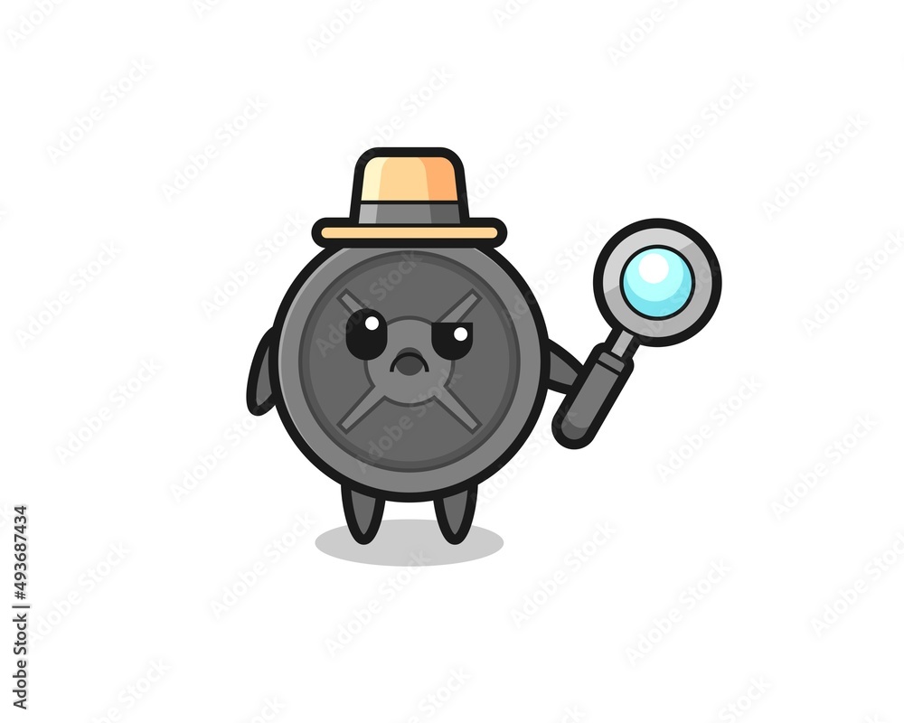 Fototapeta premium the mascot of cute barbell plate as a detective