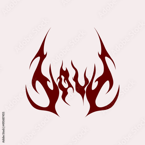 Abstract tattoo love sketch. Artistic goth logo design. Red illustration in death metal style on a white background. Cyber sigilism picture.