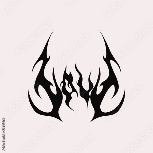 Abstract tattoo love sketch. Artistic goth logo design. Black illustration in death metal style on a white background. Cyber sigilism picture.