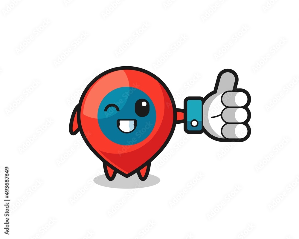 cute location symbol with social media thumbs up symbol