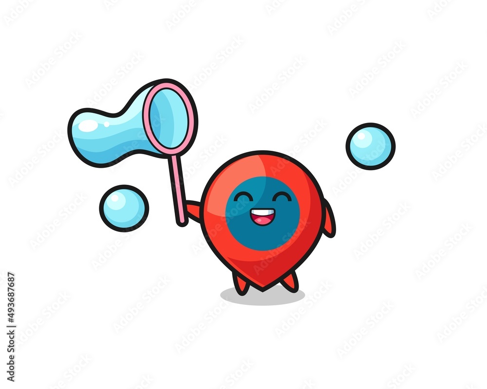 happy location symbol cartoon playing soap bubble happy location symbol cartoon playing soap bubble