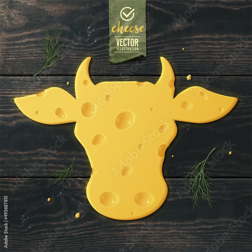 Realistic cheese cow on dark background