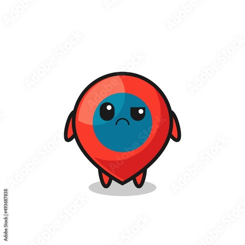 the mascot of the location symbol with sceptical face