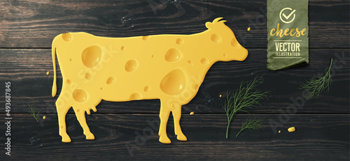 Realistic cheese cow on dark background