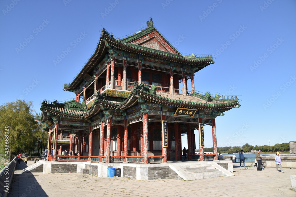 Chinese Buddhist Temple on a Lake in Beijing, China