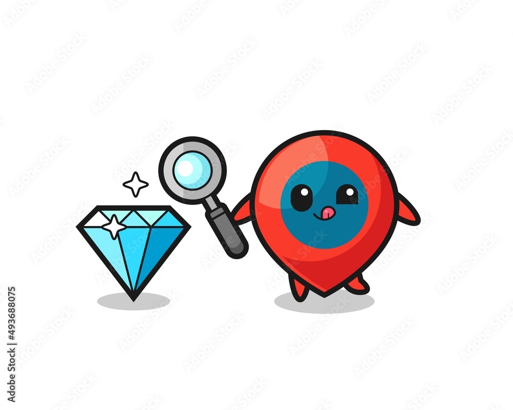 location symbol mascot is checking the authenticity of a diamond location symbol mascot is checking the authenticity of a diamond