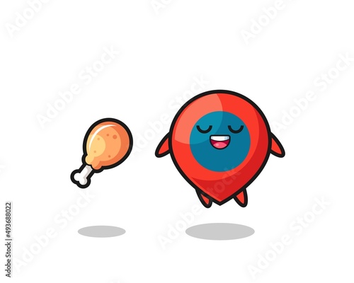 cute location symbol floating and tempted because of fried chicken