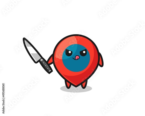 cute location symbol mascot as a psychopath holding a knife