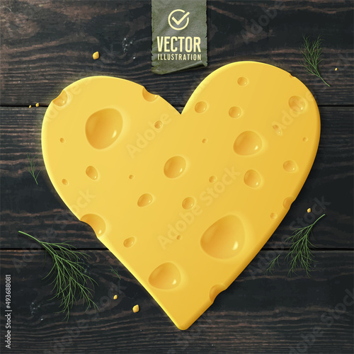 Realistic cheese heart on dark background