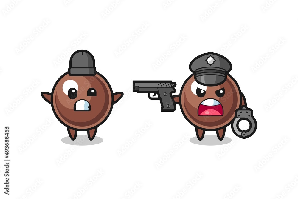 Fototapeta premium illustration of tapioca pearl robber with hands up pose caught by police