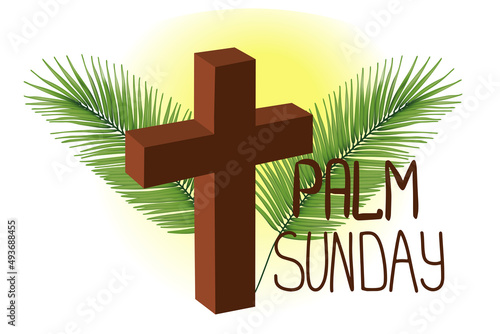 A Christian Palm Sunday religious holiday with palm branches and leaves illustration. 