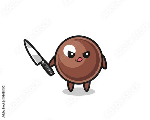 cute tapioca pearl mascot as a psychopath holding a knife