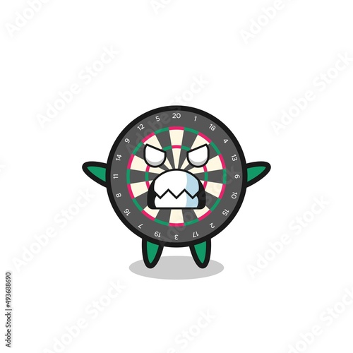 wrathful expression of the dart board mascot character