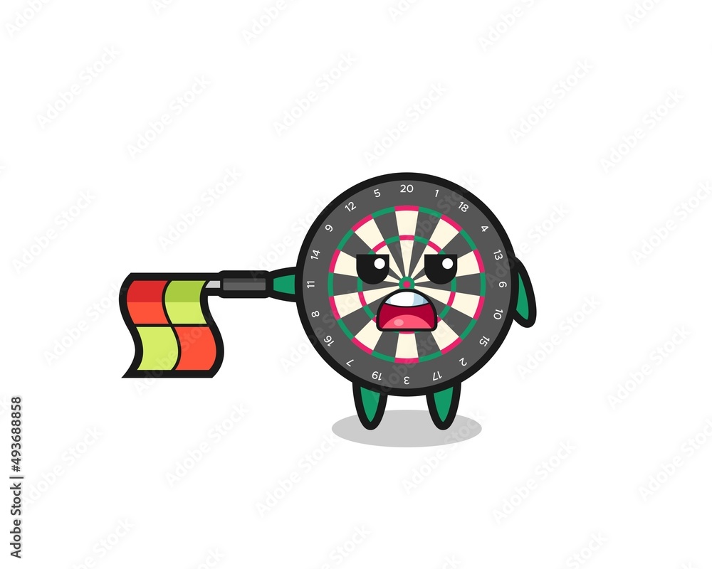 dart board character as line judge hold the flag straight horizontally
