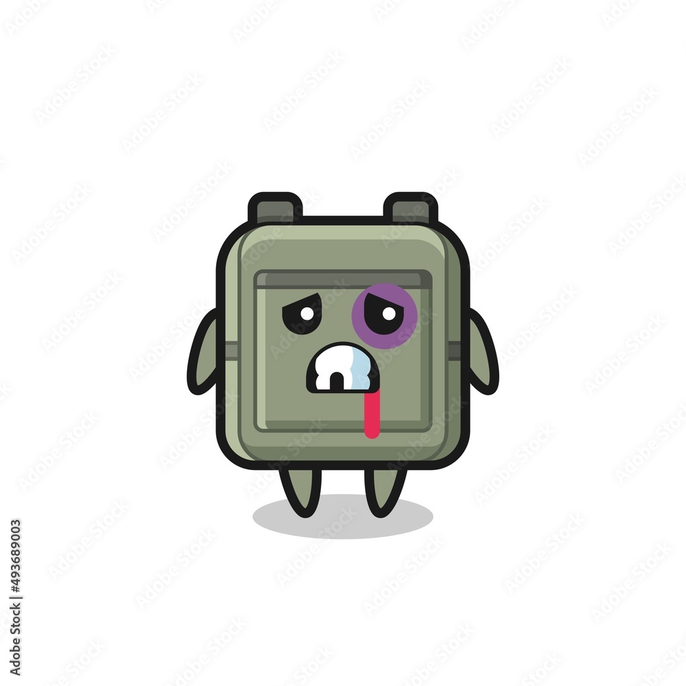 injured school bag character with a bruised face injured school bag character with a bruised face