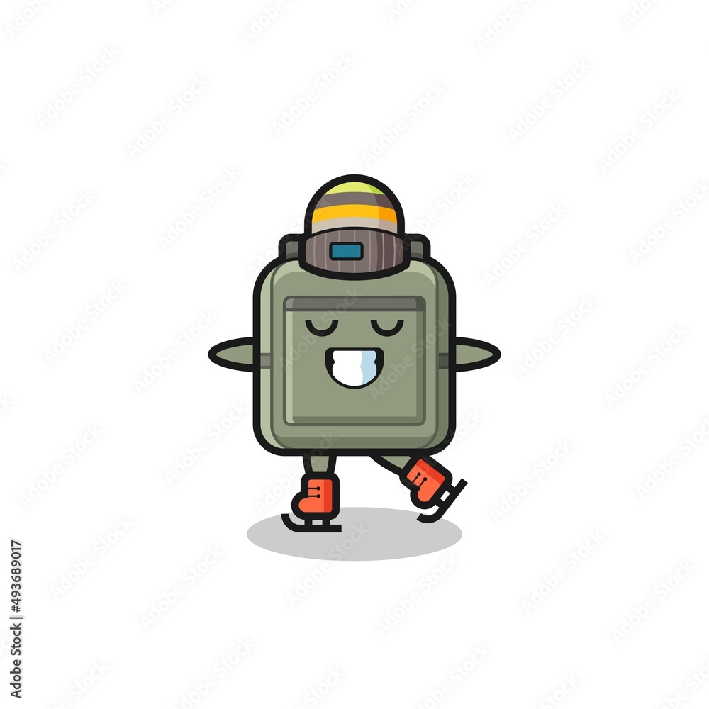 school bag cartoon as an ice skating player doing perform school bag cartoon as an ice skating player doing perform
