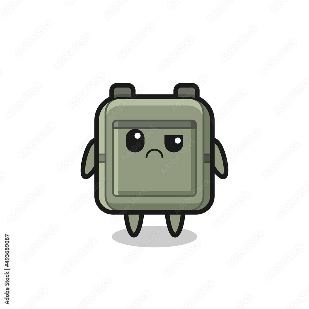 the mascot of the school bag with sceptical face the mascot of the school bag with sceptical face