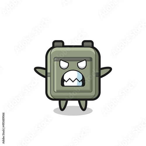 wrathful expression of the school bag mascot character