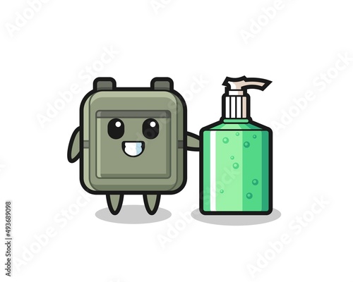 cute school bag cartoon with hand sanitizer