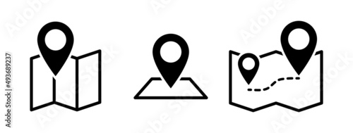 Map and location icon set. Map with path route. Vector illustration