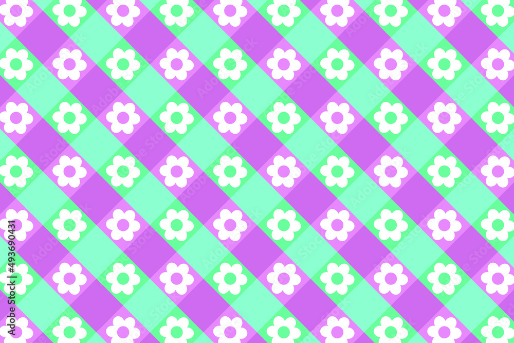 Vector checkered tablecloth with flowers illustration