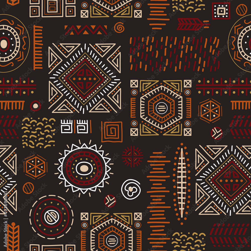 Colorful African art decoration tribal geometric shapes seamless ...