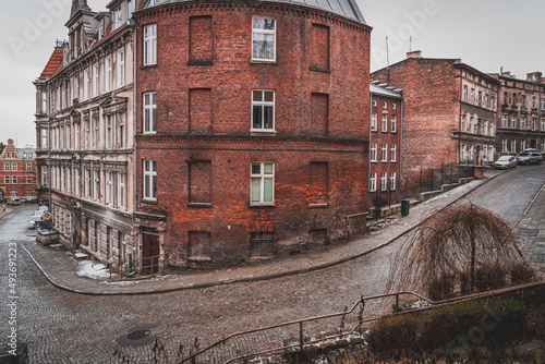 Old and beautiful but forgotten street with soul in Biskupia Górka in Gdańsk. photo