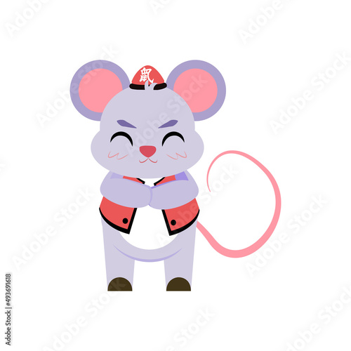 Isolated cute rat with traditional chinese clothes Zodiac sign Vector illustration