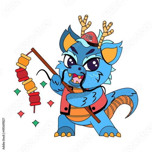 Isolated cute dragon with traditional chinese clothes Zodiac sign Vector illustration