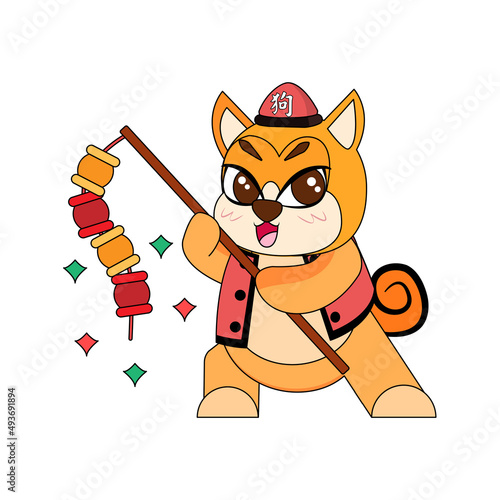 Isolated cute dog with traditional chinese clothes Zodiac sign Vector illustration