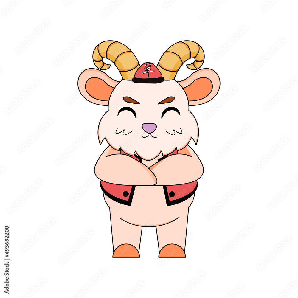 Isolated cute goat with traditional chinese clothes Zodiac sign Vector illustration Isolated cute goat with traditional chinese clothes Zodiac sign Vector illustration