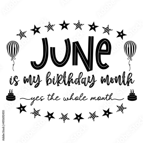 June is my birthday month yes the whole month . June Birthday. Birthday Celebration. Birthday Cake and Balloon .Birthday Quote Typography