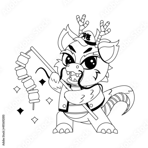 Isolated cute dragon with traditional chinese clothes Zodiac sign Vector illustration