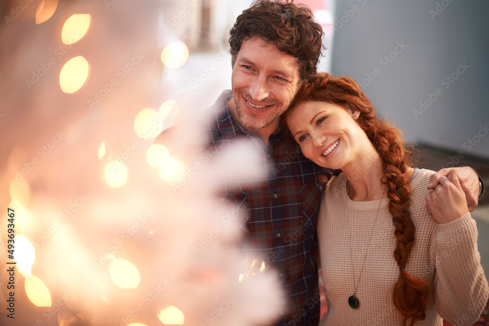 Sharing their love for Christmas. Cropped shot of an affectionate couple standing by their Christmas tree. Sharing their love for Christmas. Cropped shot of an affectionate couple standing by their Christmas tree.