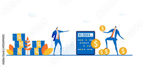 Successful businessman, banker is calculating profits and talking about new investments.  Advisory, support and professional assistance in business.