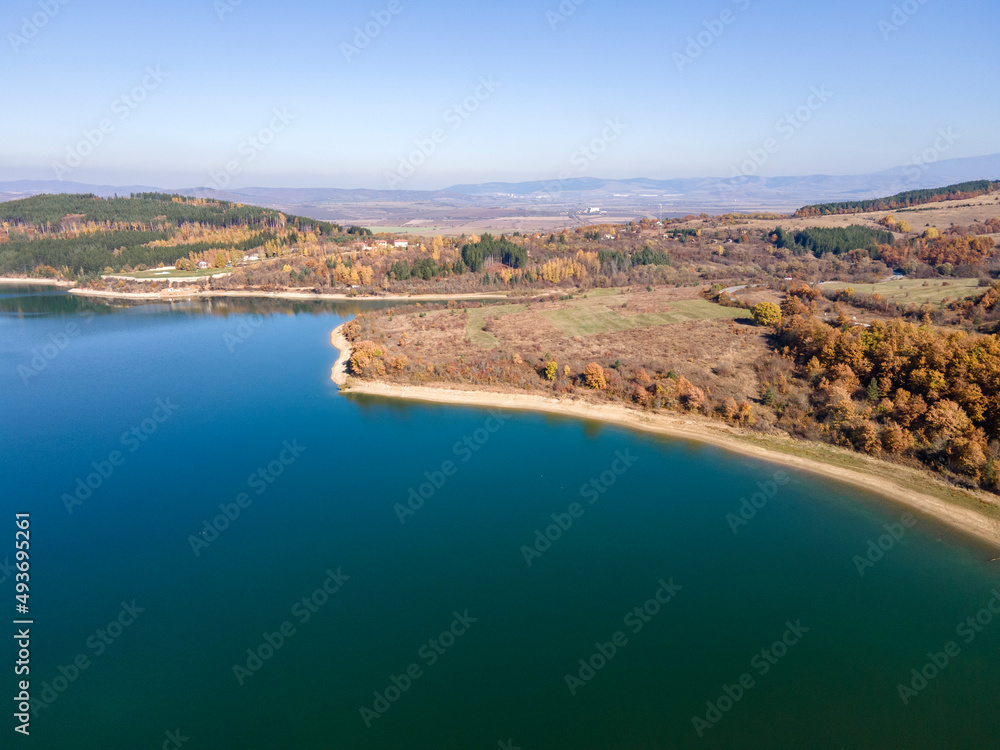 Aerial Autumn view of Izvor Reservoir, Bulgaria