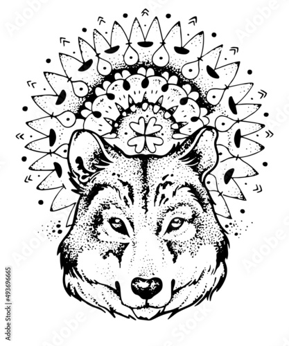 Gray Wolf Mandala Vector