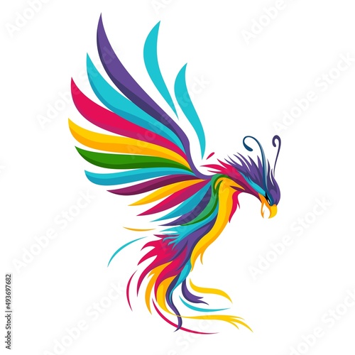 phoenix bird character illustration in colorful style