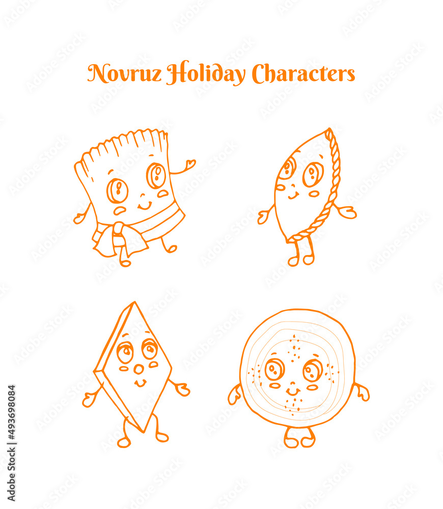 Novruz holiday symbols vector isolated illustrations