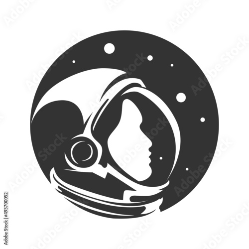 Astronaut black and white vector icon looking up at the sky