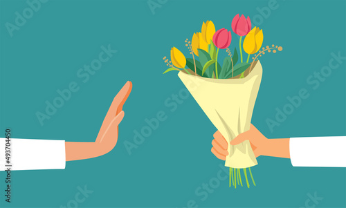 Person Refusing a Floral Bouquet Vector Cartoon Illustration