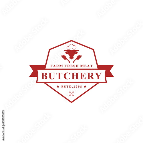 Vintage Retro Butcher shop Vector Illustration Good for Farm or Restaurant Badges with Animals and Meat Silhouettes Typography Emblems Logo Design