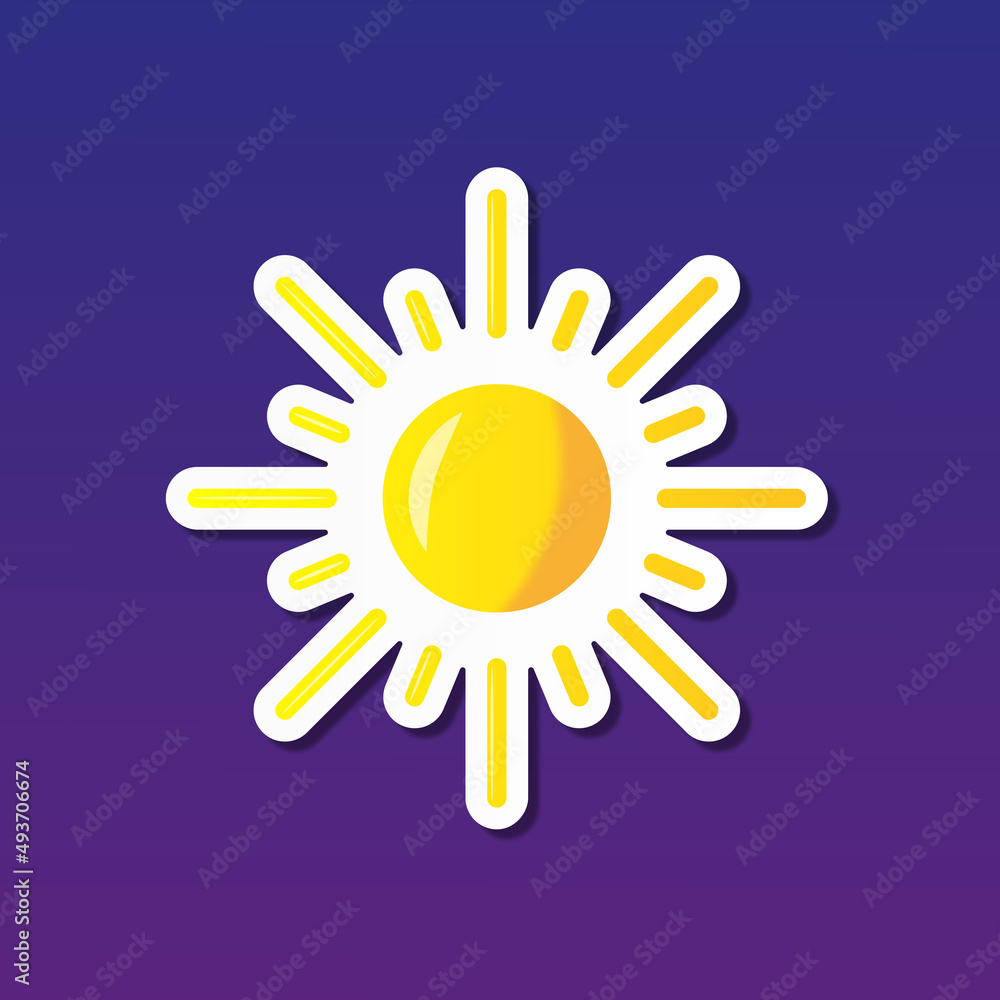 vector illustration, sticker icon of shining sun for website or weather app